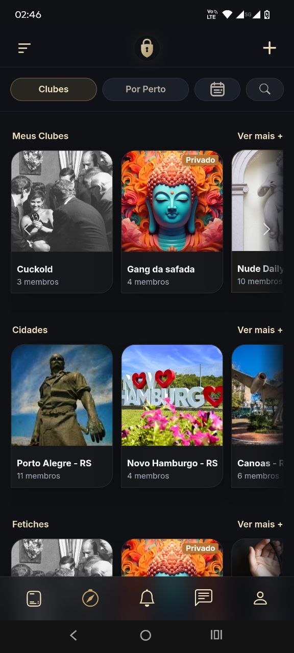 Tela de clubes do Cluby em um smartphone